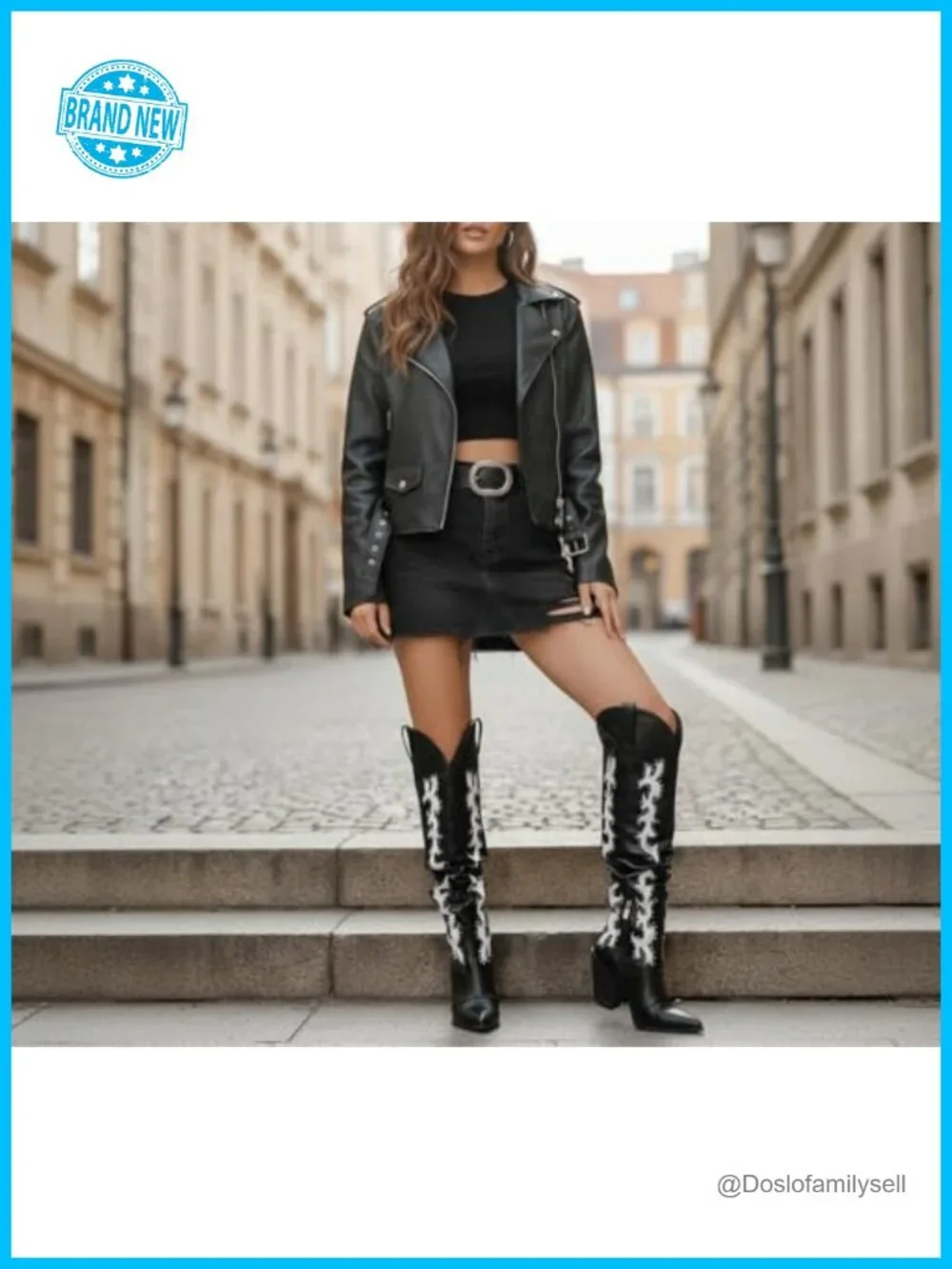 Studded Over the Knee Thigh High Cowboy Boots with Embroidery